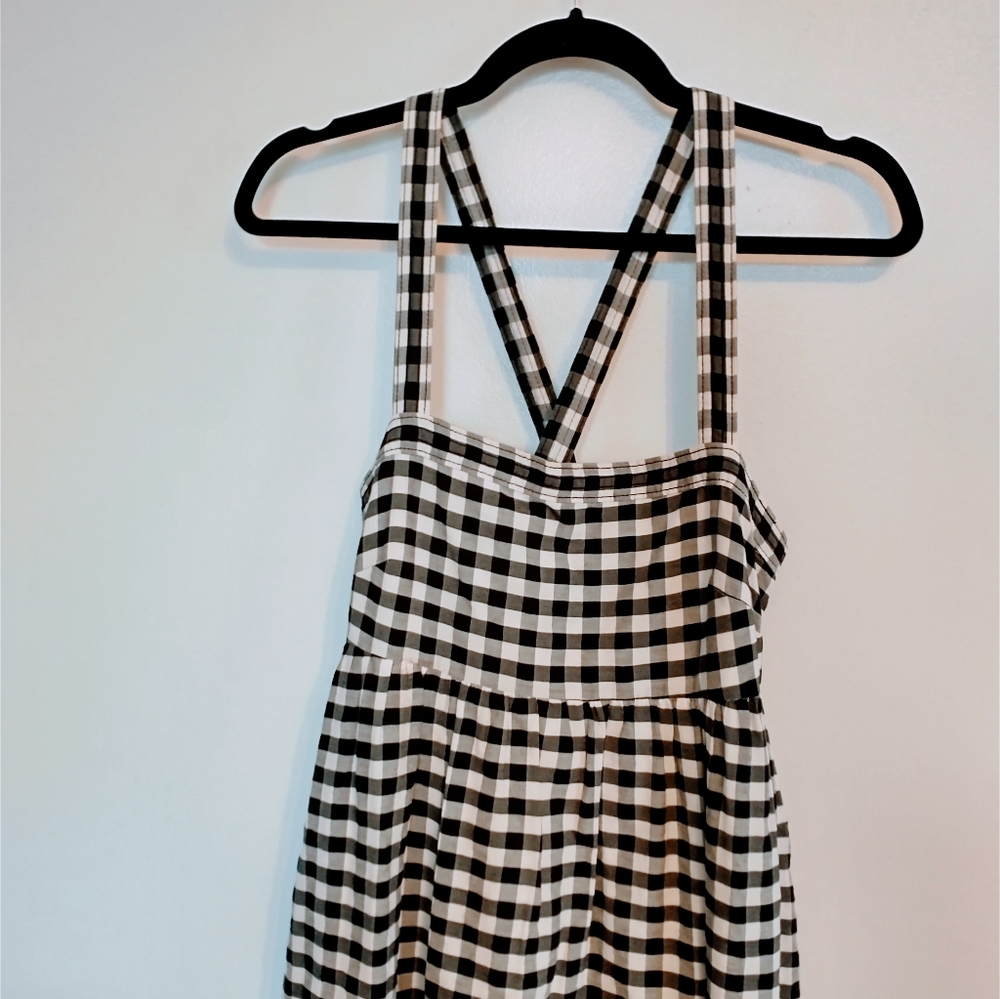 J Crew black and white gingham midi babydoll dress with cross strapped back.  Fu - Picture 3 of 10